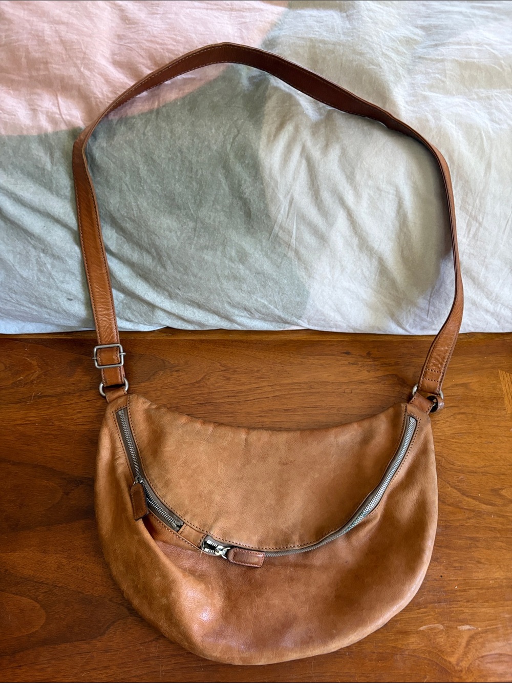 Tan large vintage Leather BEAU DESSIN Shoulder Bag - Classic Crescent Hobo